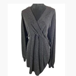 Feral Apparel Black Metallic Faux Wrap-Style Body-Con Dress Size 3XL EUC